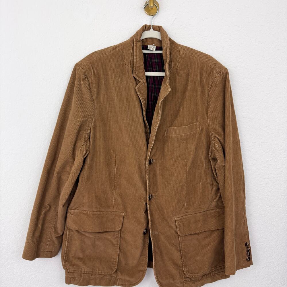 L.L. Bean Mens Corduroy Blazer Jacket Size 44 Reg Tartan Lined Cotton Retro Tan
